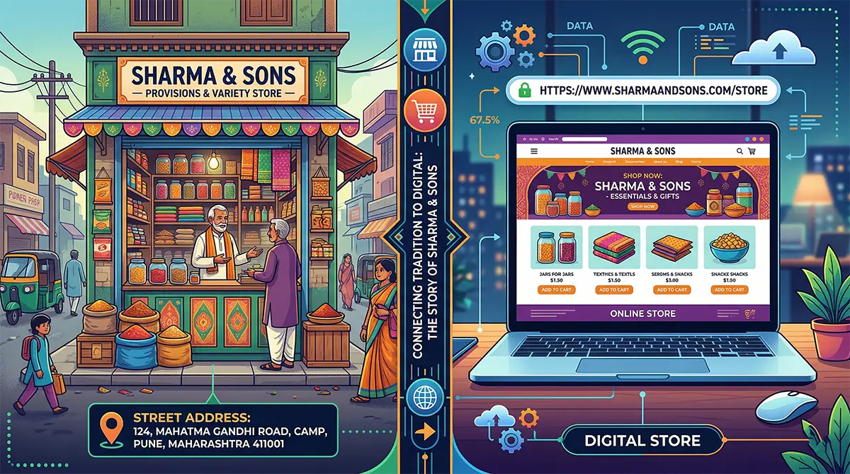 Comparison between a physical shop address and a digital web hosting space.