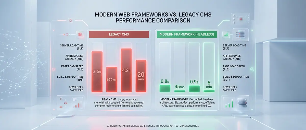 Comparison chart showing speed benefits of Astro versus legacy CMS.