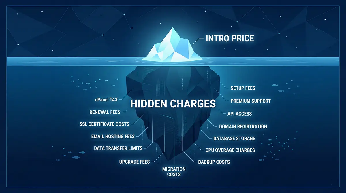 Infographic showing the hidden costs of web hosting for agencies.