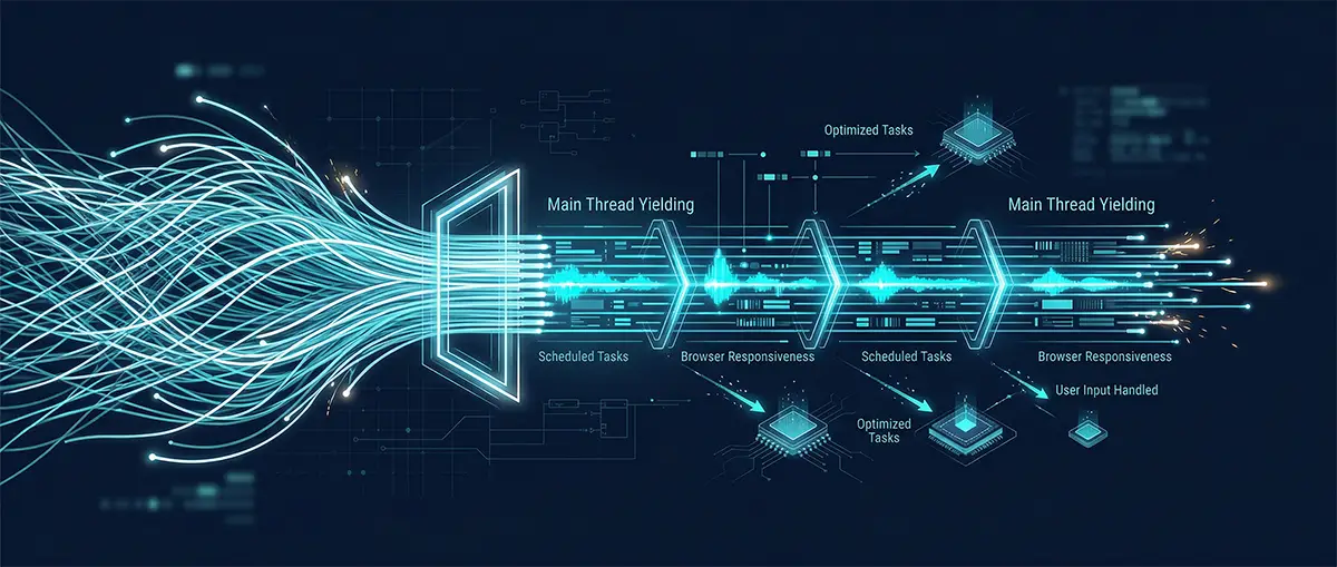 Technical visualization of JavaScript task splitting for better website performance.