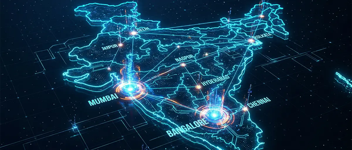 Map showing Mumbai data center locations for low latency hosting in India.